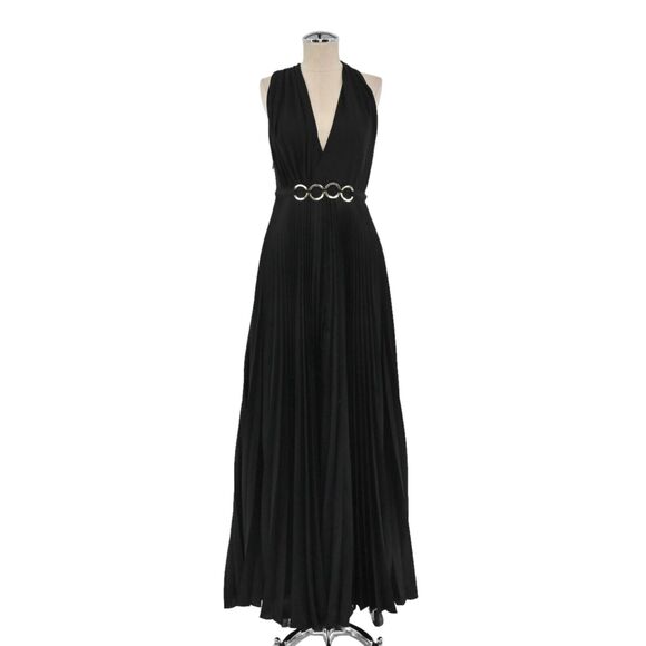 HALSTON HERITAGE Dress Womens Sz 2‎ Evening Gown Black Pleated